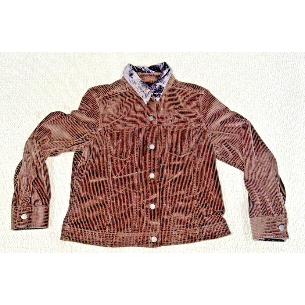 J Jill Womens M Brown Wide Wale Corduroy Velvet Trim Trucker Jacket Cotton